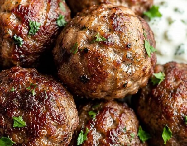 Juicy Greek Meatballs with Tzatziki Sauce