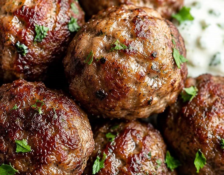 Juicy Greek Meatballs with Tzatziki Sauce