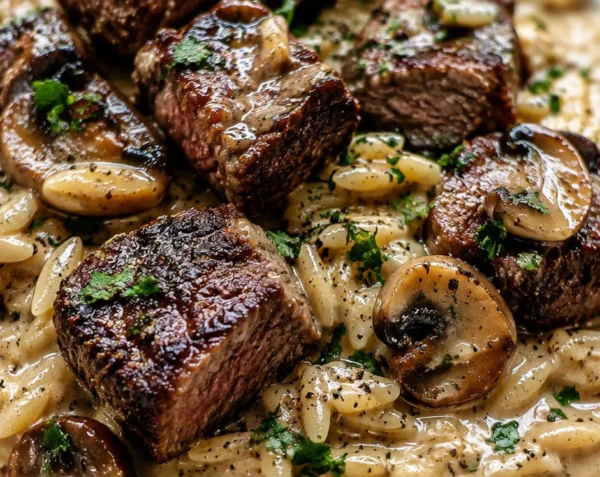 Creamy Mushroom Orzo & Steak