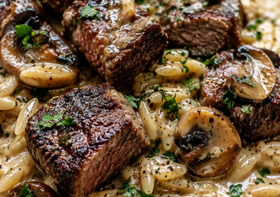 Creamy Mushroom Orzo & Steak