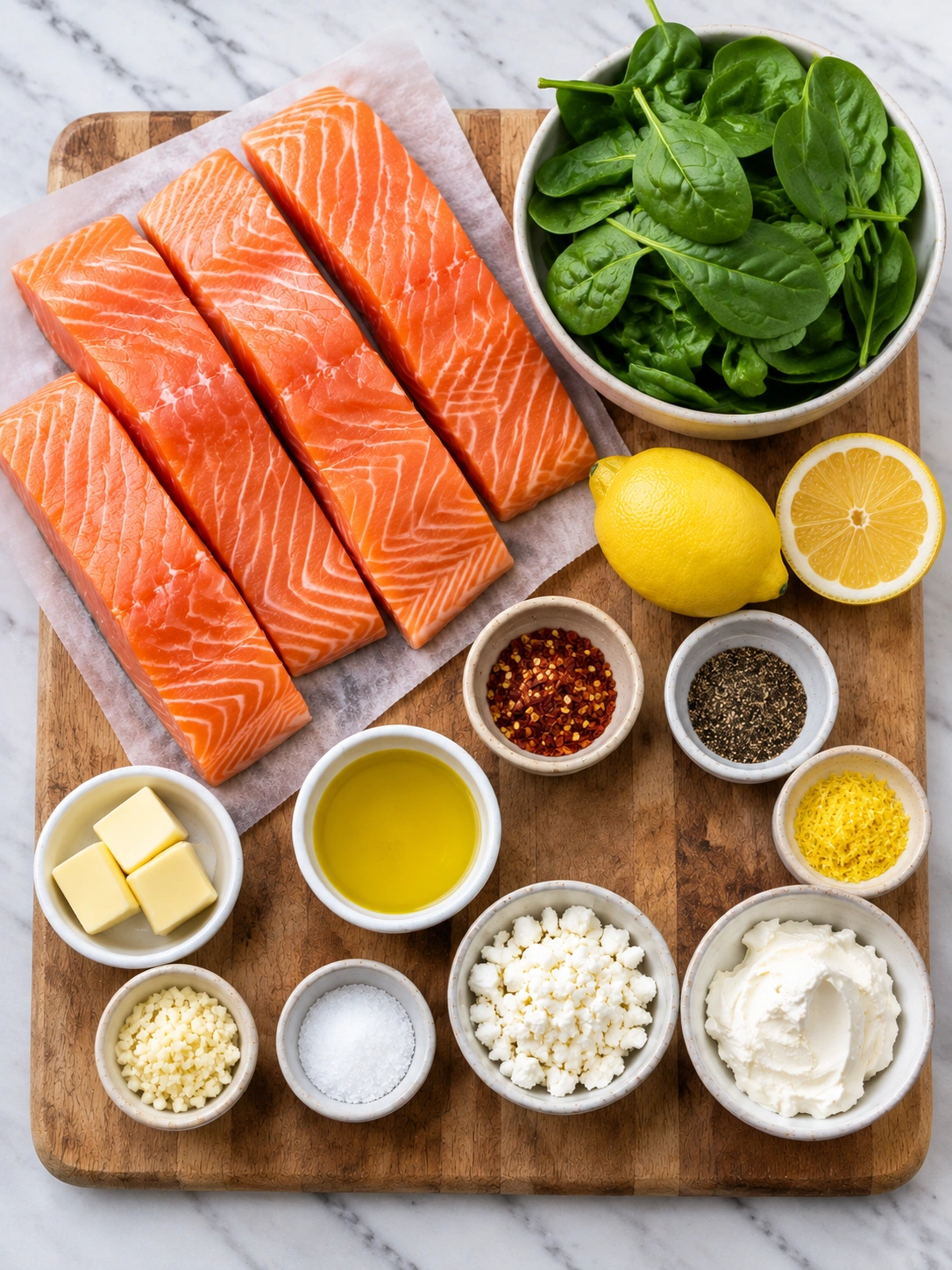 Baked Stuffed Salmon with Spinach & Feta Ingredients