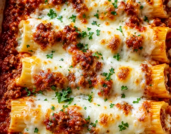 Cheesy Stuffed Manicotti with Rich Meat Sauce