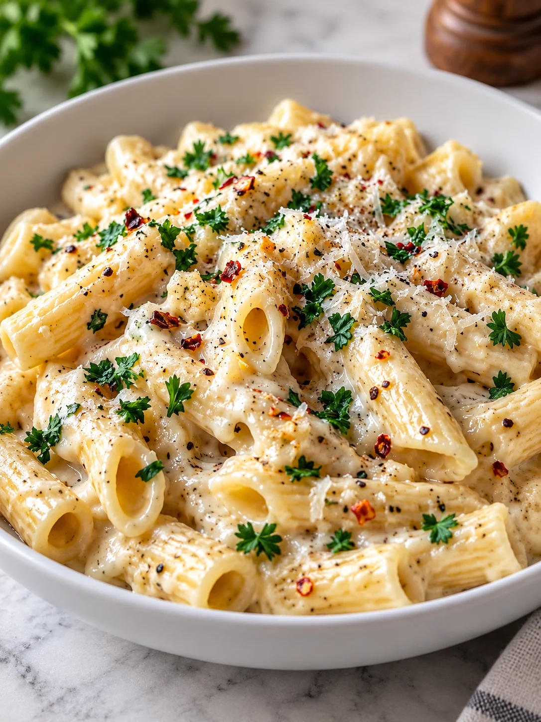 Creamy One-Pot Garlic Pasta Ingredients