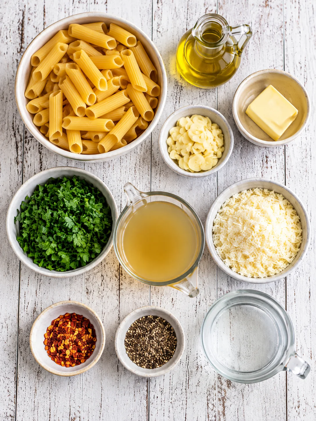 Creamy One-Pot Garlic Pasta Ingredients