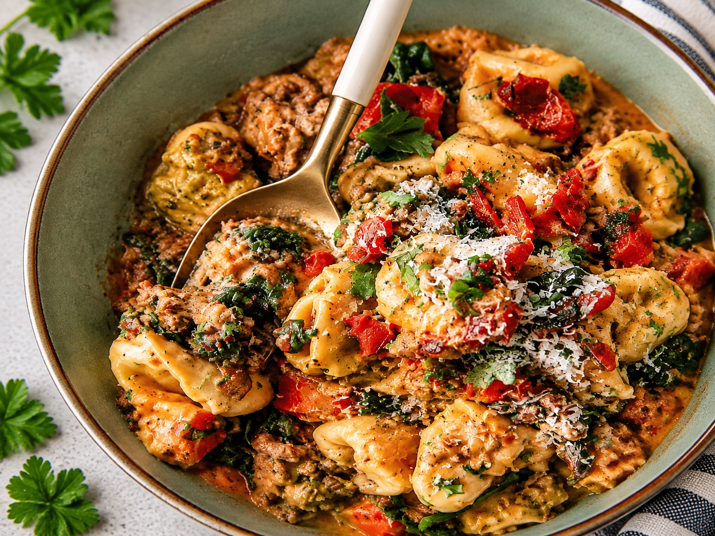 Creamy Tortellini with Spinach and Herbs