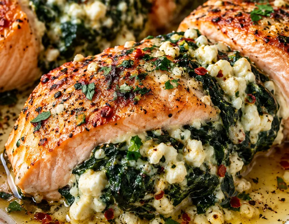 Baked Stuffed Salmon with Spinach & Feta