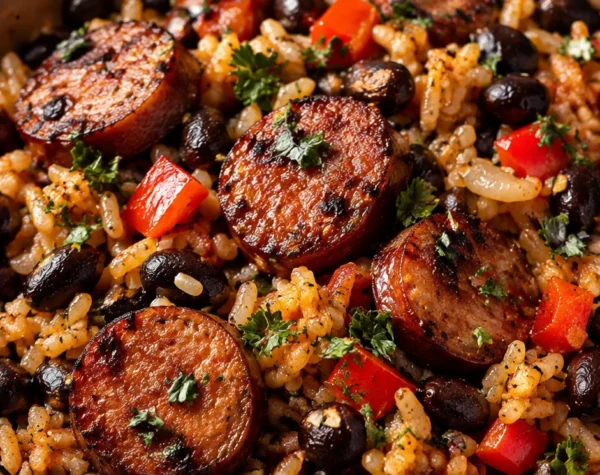 One-Pot Smoked Sausage, Black Beans & Rice