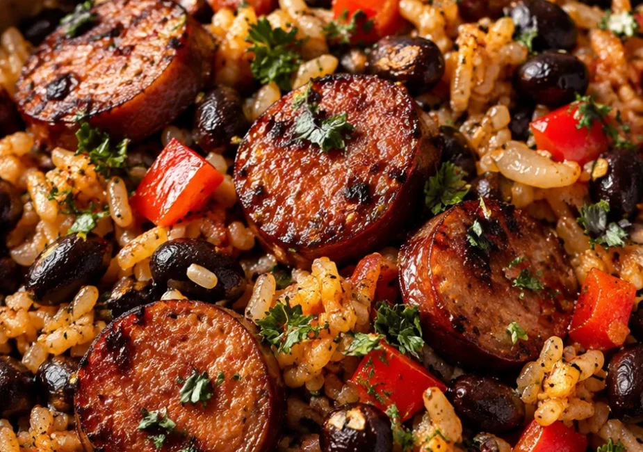 One-Pot Smoked Sausage, Black Beans & Rice