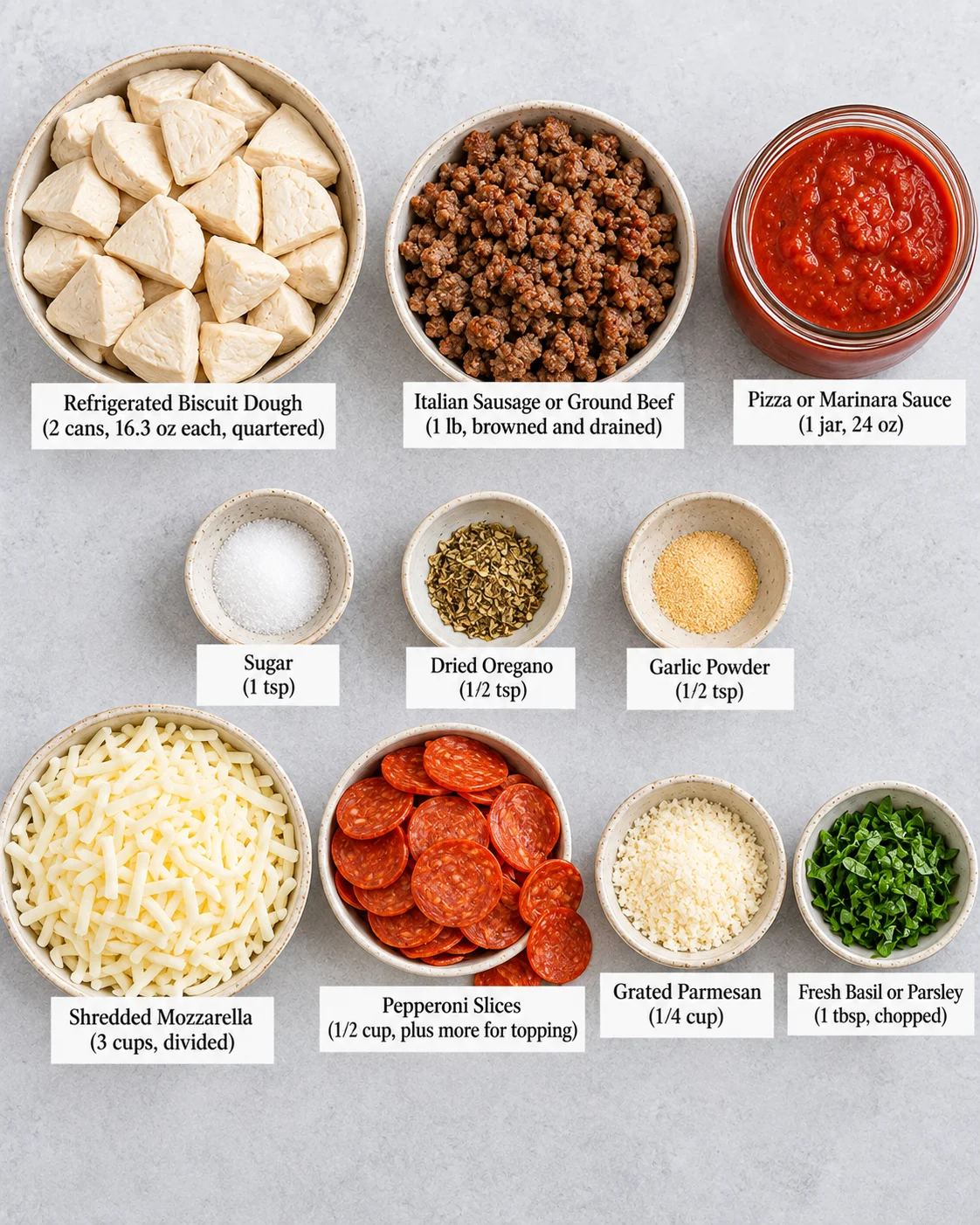 Easy Bubble Up Pizza Casserole Ingredients