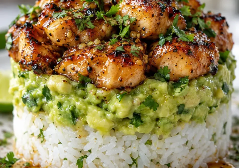 Fresh Honey Lime Chicken & Avocado Rice Stack