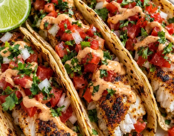 Grilled Fish Tacos with Zesty Spicy Mayo & Fresh Pico