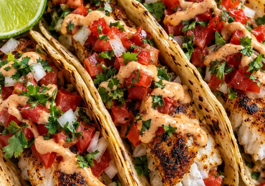Grilled Fish Tacos with Zesty Spicy Mayo & Fresh Pico