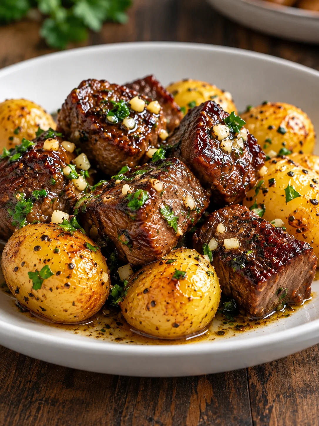 Garlic Butter Steak Bites & Potatoes