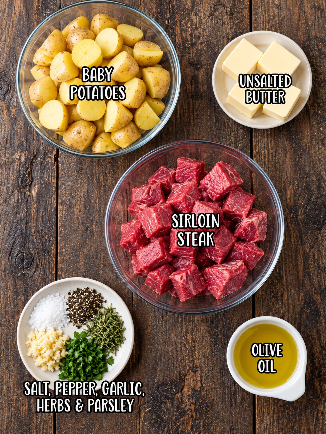 Garlic Butter Steak Bites & Potatoes Ingredients