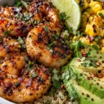 Grilled Shrimp Bowl with Avocado and Chili-Lime Crema