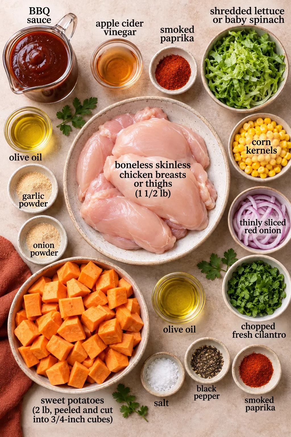 Healthy BBQ Chicken Sweet Potato Bowl Ingredients