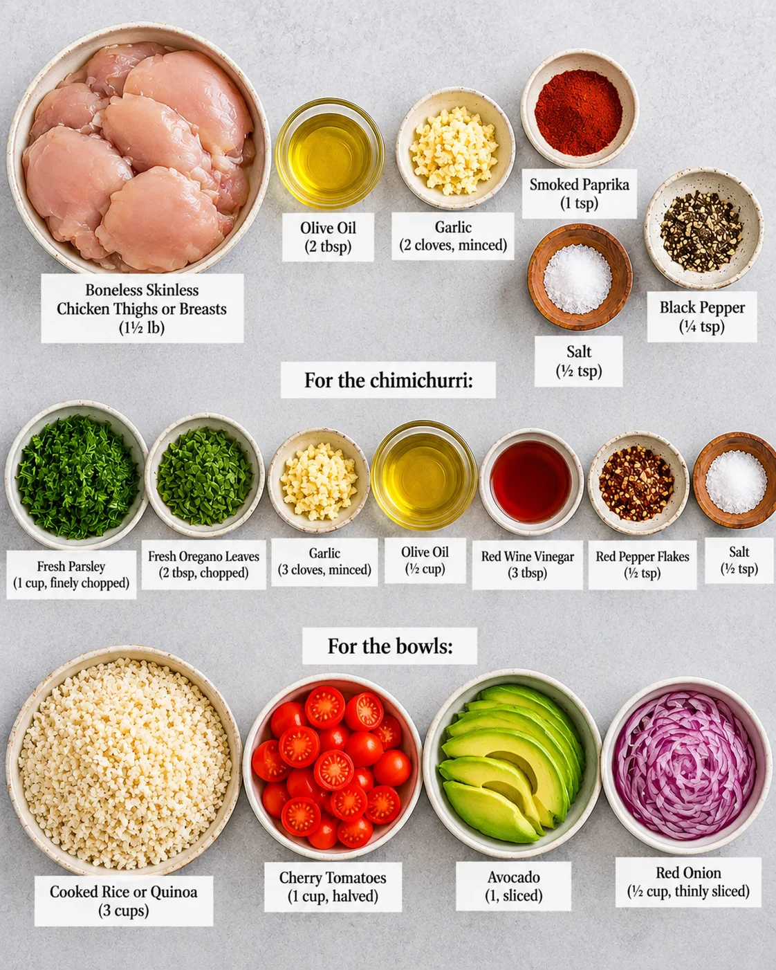 Healthy Chimichurri Grilled Chicken Bowl ingredients