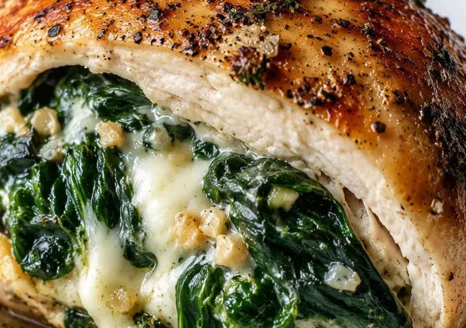Juicy Garlic Spinach Stuffed Chicken Breast