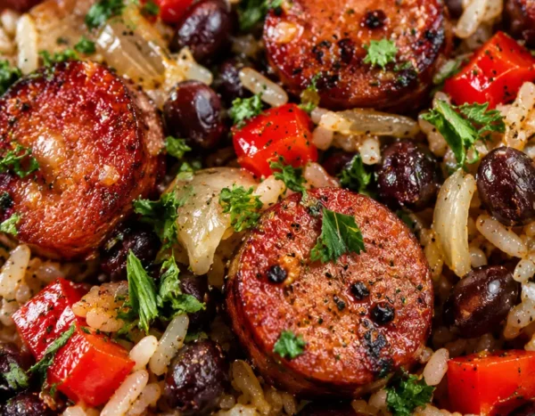 One-Pot Smoked Sausage, Black Beans & Rice