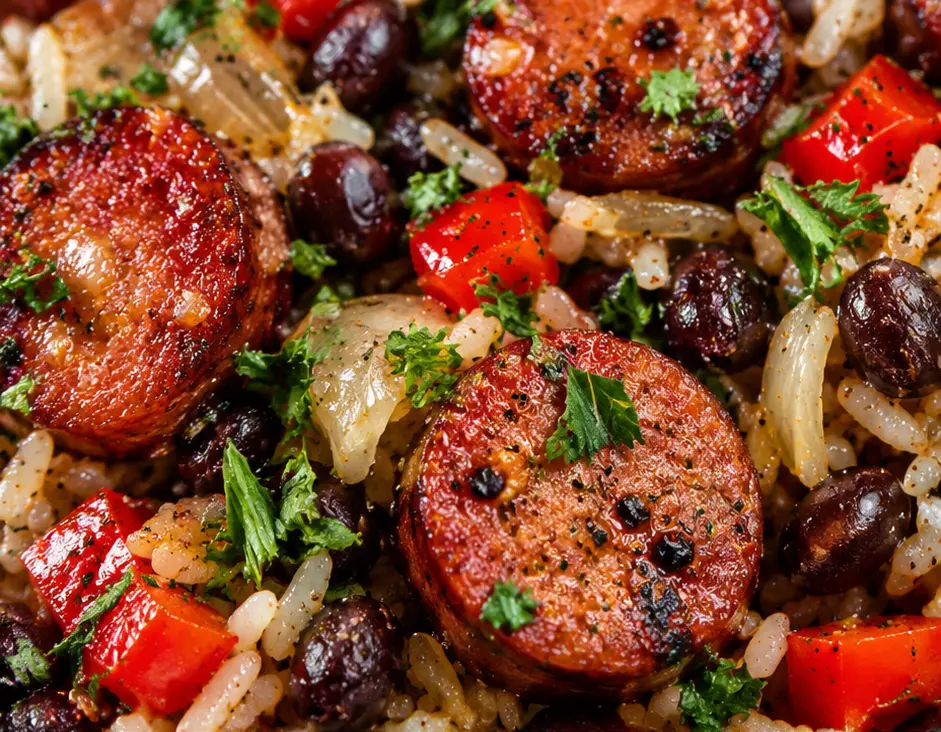 One-Pot Smoked Sausage, Black Beans & Rice