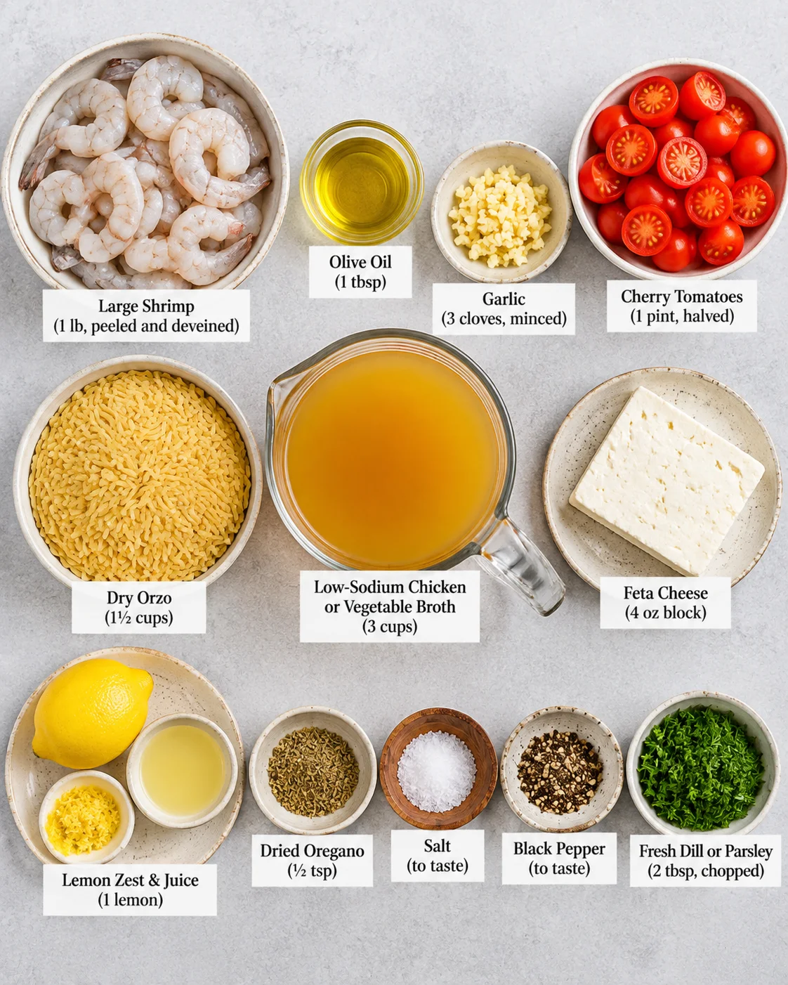 One-Pan Lemon Feta Shrimp Orzo Ingredients