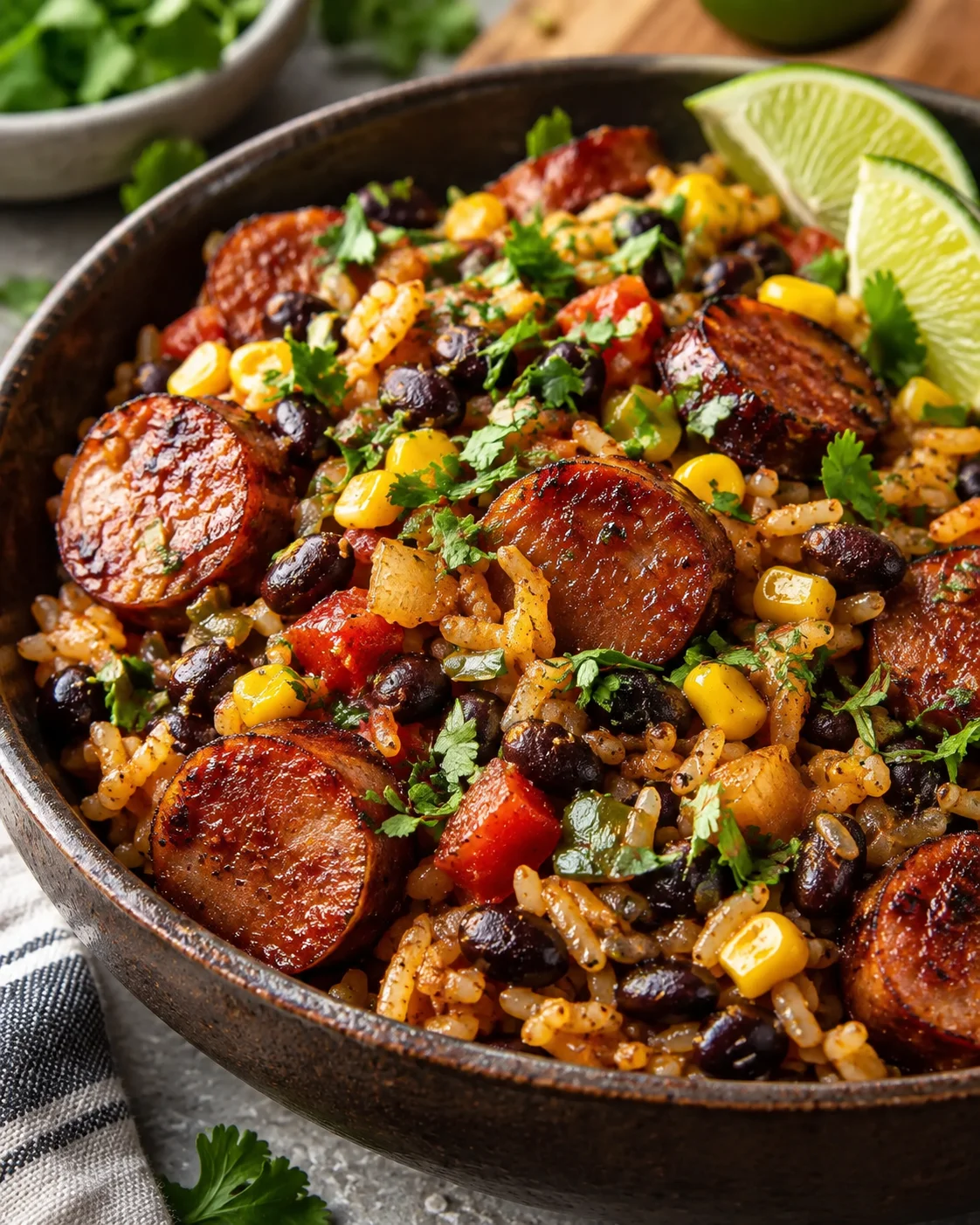 One-Pot Smoked Sausage, Black Beans & Rice