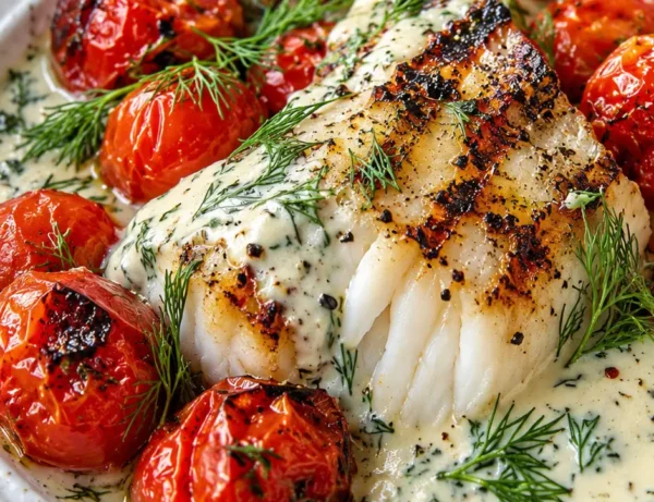 Quick Grilled Cod with Creamy Dill Sauce