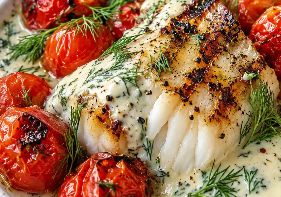 Quick Grilled Cod with Creamy Dill Sauce