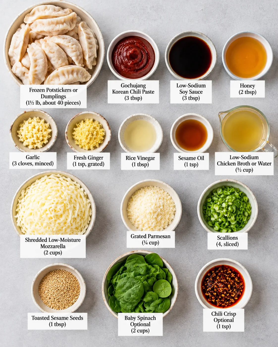 Spicy Dumpling Lasagna Bake Ingredients