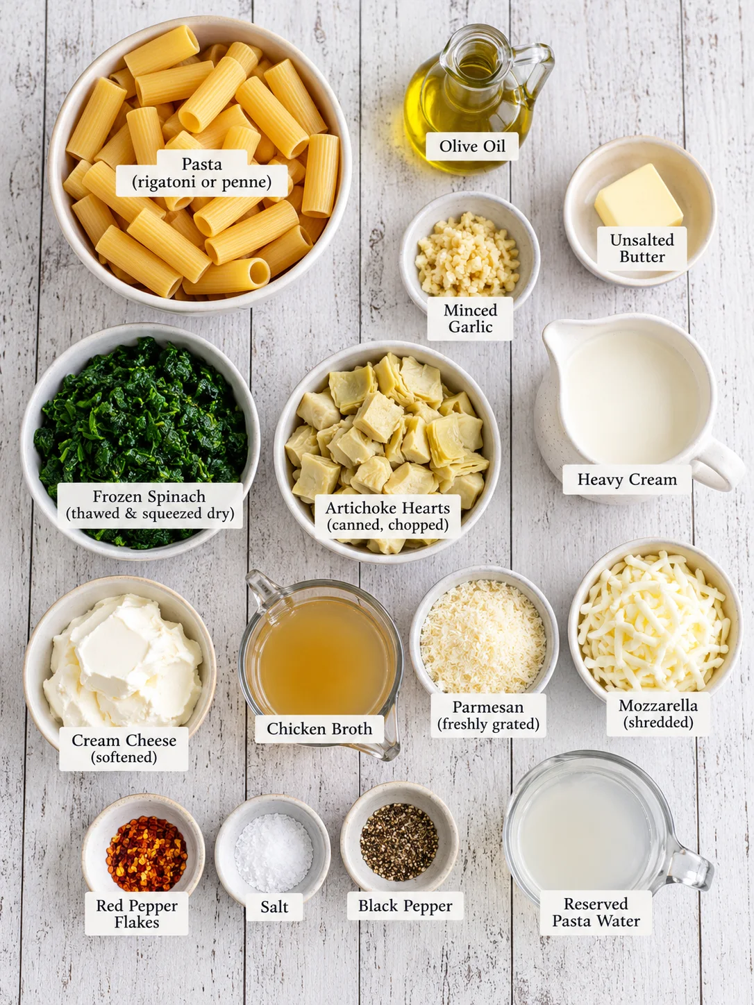 Spinach Artichoke Dip Pasta Ingredients